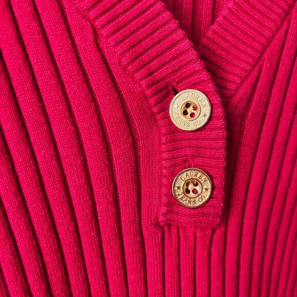 Ralph Lauren Jeans Co Red Long Sleeve Sweater V-Neck Button Ribbed 100% cotton - Picture 5 of 6